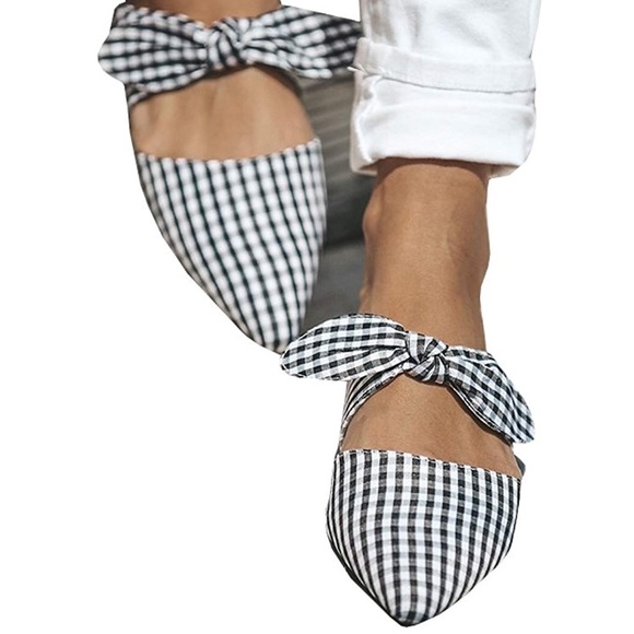 ✖️POINTY MULE B&W BOW WOMANS FLAT SHOE *NWT* - Picture 2 of 5